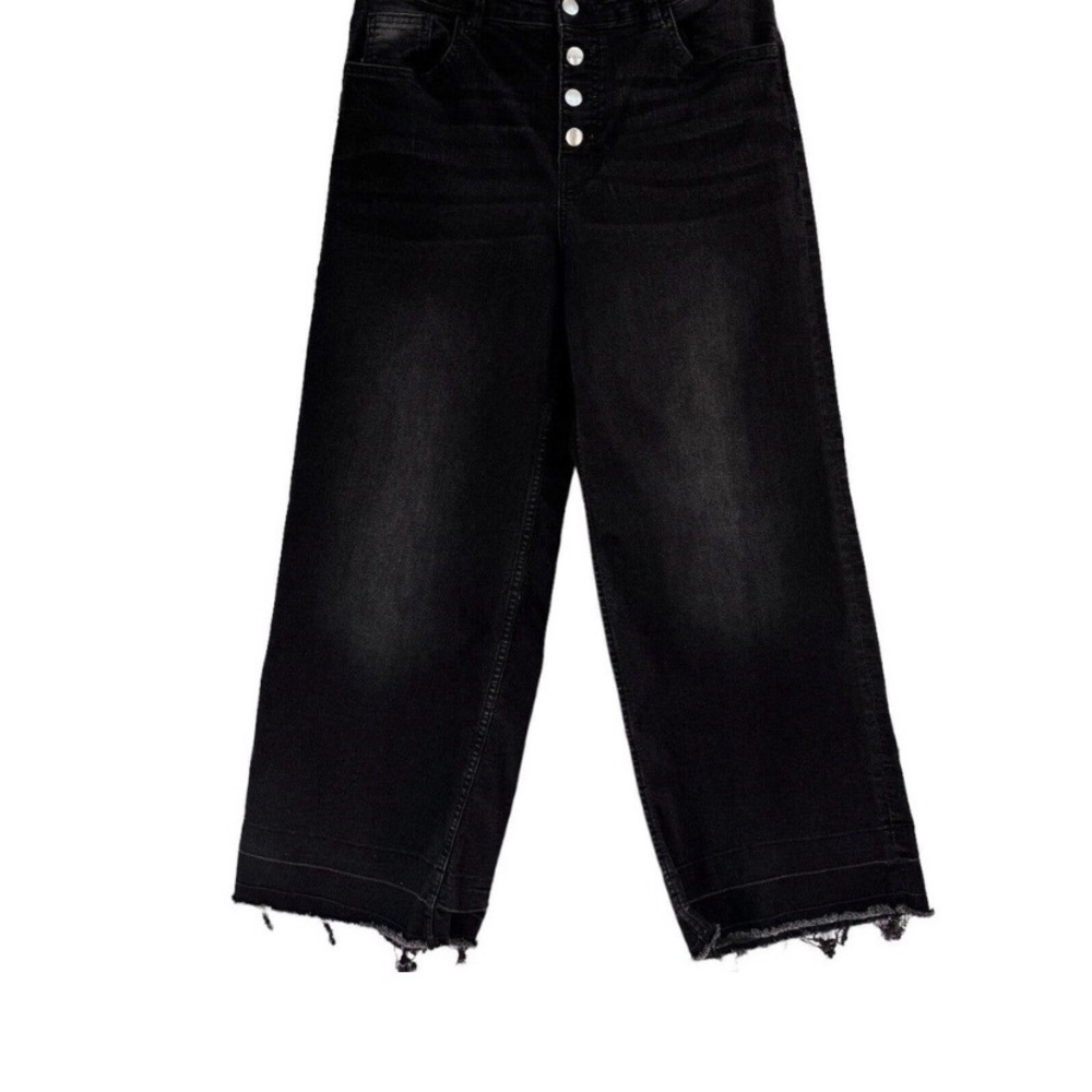 H&M SZ 10 Ankle Jeans Wide Leg Button-Fly Pockets High-Rise Stretch Frayed Hems